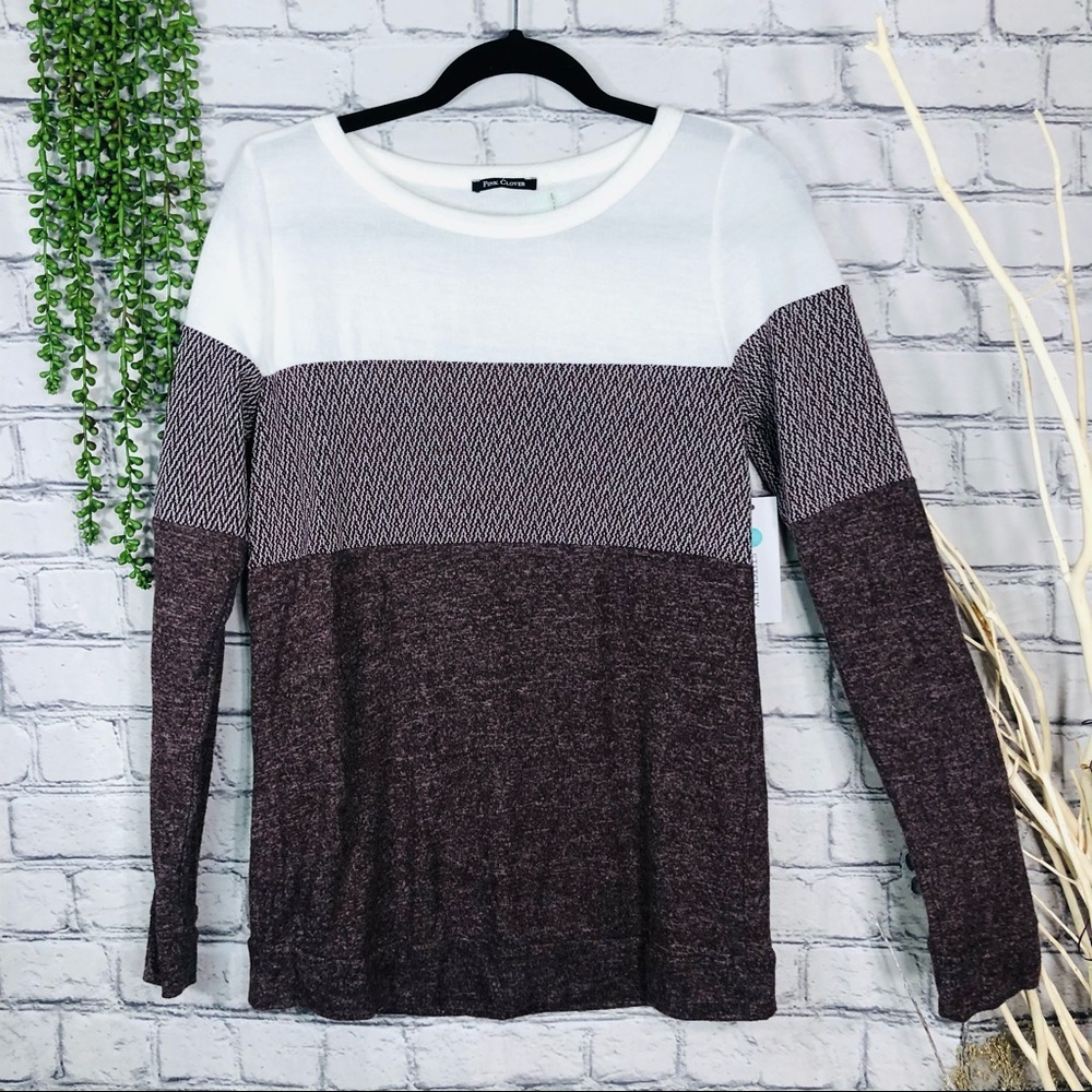 NWT Stitch Fix Pink Clover Macy Mixed Material Purple Knit Top, Size Small